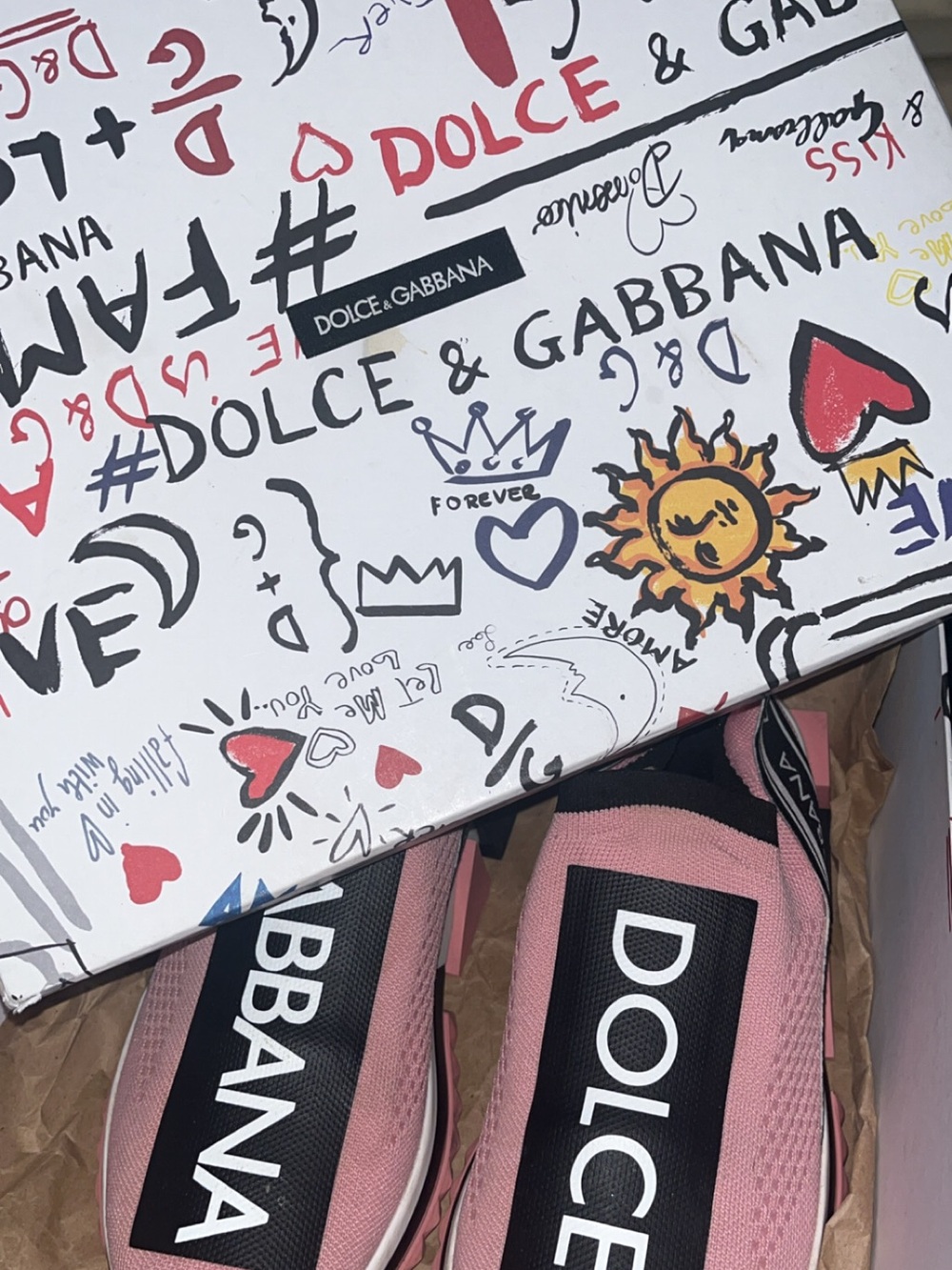 Dolce & Gabbana Pink & Black Logo Slip-On Sneakers for Women - Picture 3 of 11